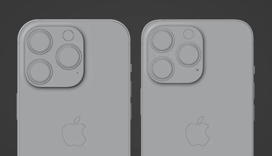 iPhone 14 Pro 渲染图（左）和 iPhone 13 Pro 渲染图（右）