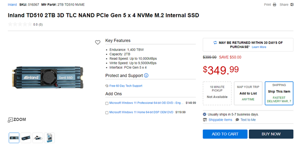2TB PCIe 5.0 SSD卖出2400元高价！风扇噪音令人崩溃