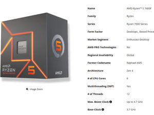 AMD锐龙5 7400F来袭！6核12线程入门级AM5 CPU，最高睿频达4.7GHz