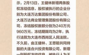 王健林1200万股权遭冻结，背后原因引人猜想
