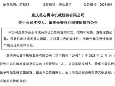 美心翼申实控人徐争鸣被留置，公司运营正常但前三季度利润降幅达40%