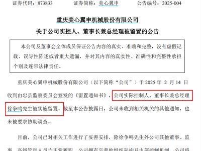 美心翼申实控人兼董事长遭留置，公司运营现状如何？