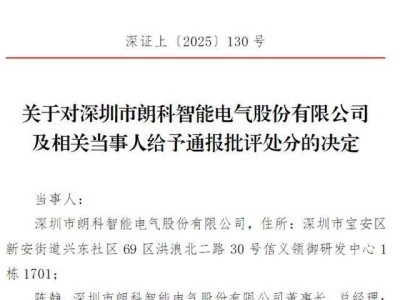 朗科智能违规用募资 董事长财务总监遭深交所通报批评