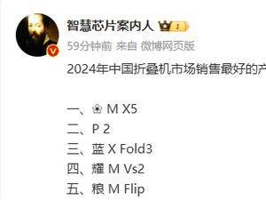 2024年中国折叠屏手机销量前五揭晓，华为双机领跑市场！