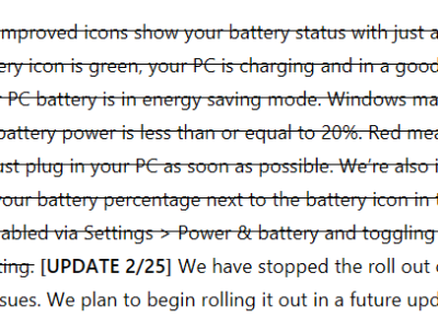 Windows 11电池状态图标新设计，更新为何突然喊“暂停”？