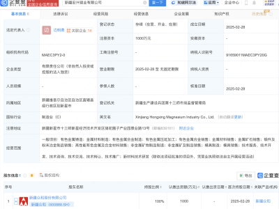 新疆众和全资镁业新公司成立，涉足有色金属及模具制造领域
