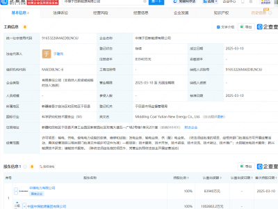 中煤能源于田布局新能源，新公司注册资本超8亿，业务涵盖太阳能发电