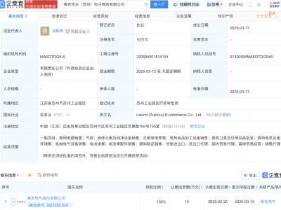 莱克电气苏州新设电商公司，经营范围含电池及零配件销售