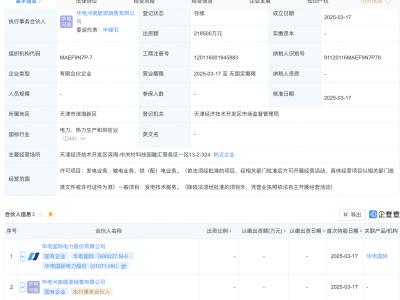华电国际携手伙伴天津新设电力能源合伙企业，业务覆盖全链条