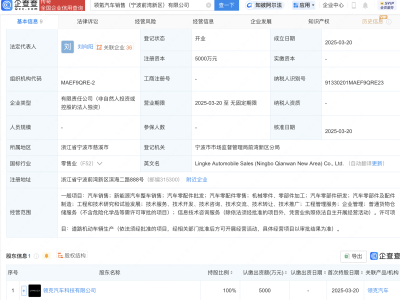 领克汽车宁波新设销售公司，注册资本达5000万