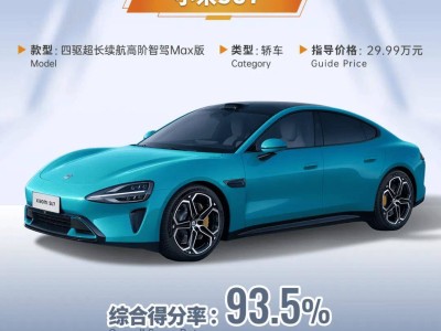 小米SU7 Max版C-NCAP测评大放异彩，综合得分率超93%！