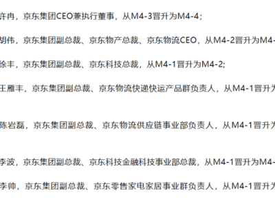京东高管大变动！许冉、胡伟等7人职级晋升，职级体系迎新变革？