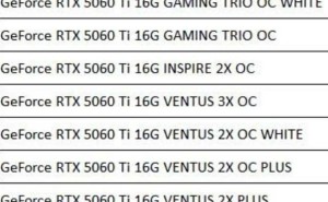 微星RTX 5060 Ti 16GB显卡系列曝光：多款新品即将上市
