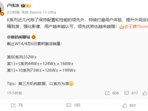 REDMI K80系列激活量破332万，卢伟冰：K系列领先优势持续增强！