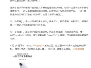 一加13T小屏旗舰来袭，4月24日见证“又小又美又强”的实力！
