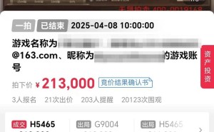 《梦三国2》至尊11账号高价法拍，21.3万成交并完成过户！