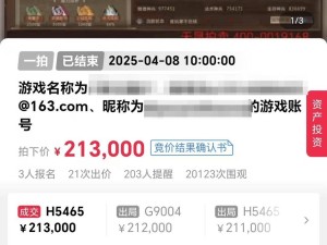 《梦三国2》至尊11账号高价法拍，21.3万成交并完成过户！
