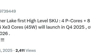 英特尔Panther Lake处理器年底首发：4P+8E+0LPE+4Xe规格亮相