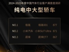 小米SU7 Ultra獲純電中大型轎車滿意度亞軍，與極氪蔚來同臺競技