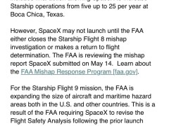 FAA修订SpaceX星舰第九次试飞许可，IFT-8事故调查仍悬而未决