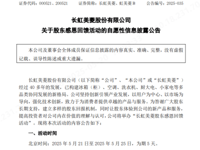 长虹美菱大回馈！股东专享家电优惠，最低五折起