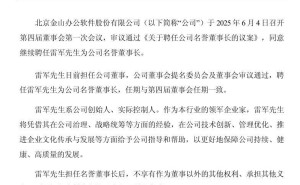 雷軍續(xù)任金山辦公名譽(yù)董事長(zhǎng)，助力公司持續(xù)健康發(fā)展