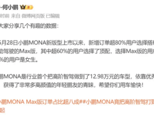 小鹏M03 Max受热捧：八成用户选高配，女性车主占比近半
