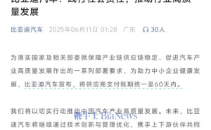 比亚迪新举措：缩短供应商支付账期至60天，共促汽车产业高质量发展