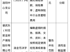 紫金财险洛阳中心支公司违规遭重罚，公司及责任人共被罚115万