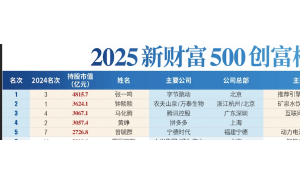 2025新财富500强：张一鸣登顶首富，茶饮新势力与地区首富大洗牌
