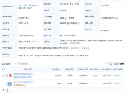 欢瑞世纪在江西新设文化传媒合伙企业