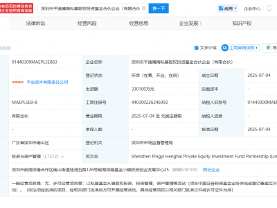 中国平安新成立私募股权投资基金，出资额33.01亿