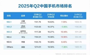 小米Q2中国手机市场激活量夺冠，华为居第四，苹果跌落至第五
