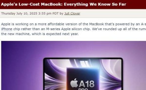 苹果新款低价MacBook曝光：A18 Pro芯片，预计2026年春上市