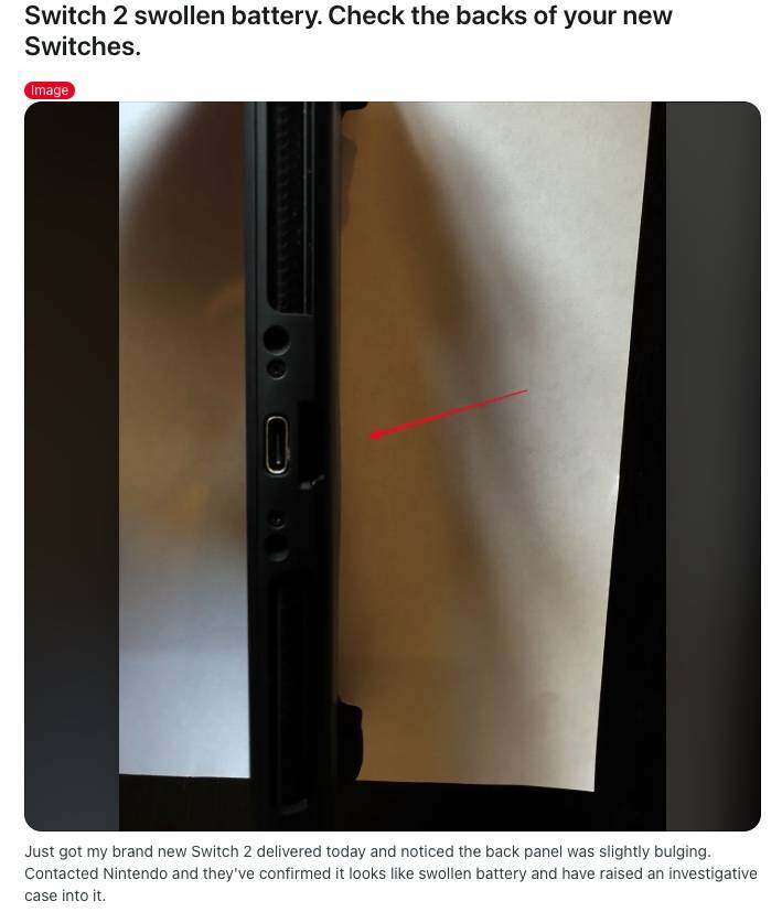 Switch 2后盖鼓包