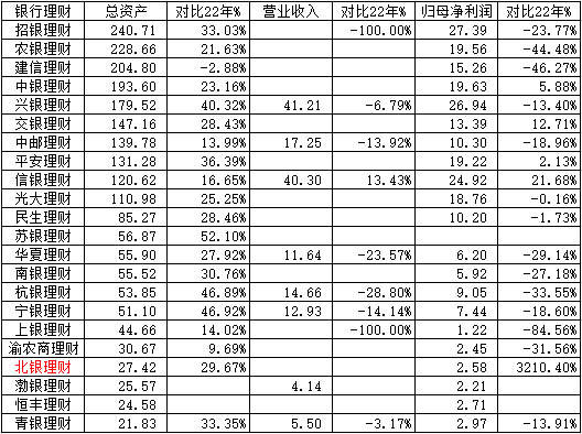 2024年末银行系理财子公司基本效益指标