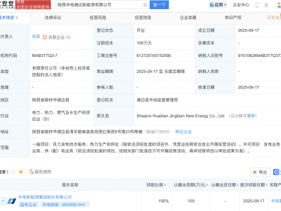 华电新能在陕西成立新公司，含风力发电相关业务