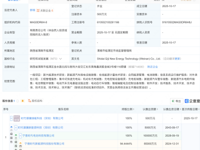 宁德时代投资成立新公司，含新能源汽车换电相关业务
