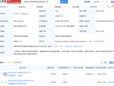 绿能慧充等成立新能源公司，注册资本2.5亿