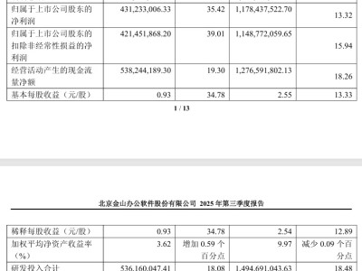 金山办公2025年三季报亮眼：Q3营收净利双增，前三季度多业务增长强劲