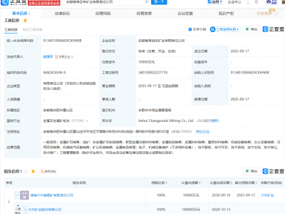 大中矿业在安徽成立两家矿业公司