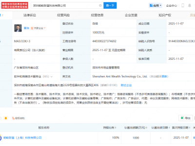 蚂蚁财富在深圳成立新公司