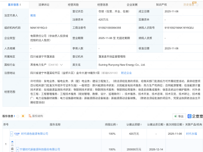 宁德时代成立新公司,业务含新兴能源技术研发