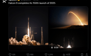 猎鹰9号火箭2025年已150次发射 星链卫星累计超万颗在轨近九千