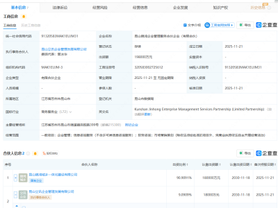立讯精密等在昆山成立企业管理服务合伙企业，出资额19.8亿元