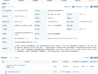 新奥能源等在石家庄成立天然气发展公司