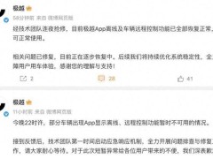 极越汽车App再出故障 远程控制异常 官方紧急抢修后功能已恢复