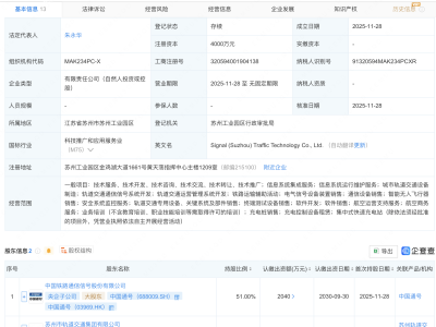中国通号等在苏州成立交通科技公司,含无人飞行器业务