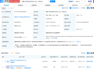 福建国资成立产投启航股权投资合伙企业