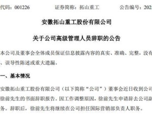拓山重工31歲副總徐前因工作調整辭職 仍任國際營銷部負責人